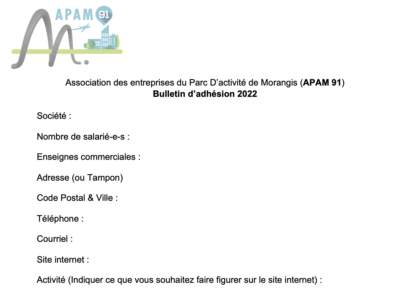 Bulletin d'adhésion APAM91